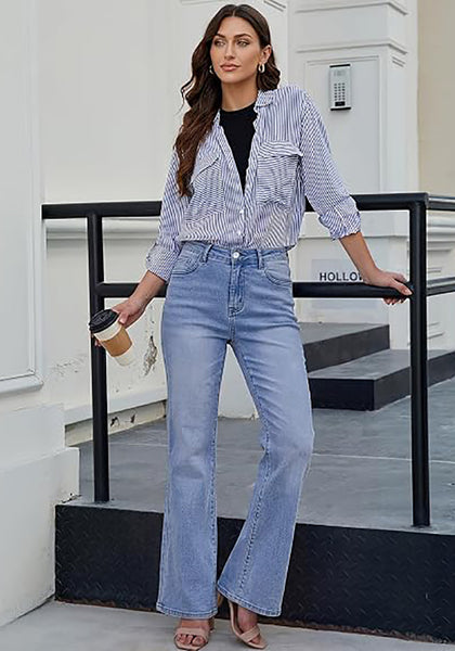 GRAPENT Women's Trendy High Rise Flare Jeans | Stretchy Denim, Wide Leg, 30.5" Inseam, 90s Retro, Business Casual & Everyday Wear