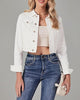 Ivory White Women's Basic Long Sleeves Fitted Denim Cropped Jacket