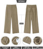 Khaki Women's Casual Full-Length High Waist Relaxed Fit Wide Leg Front Zip Elastic Waist Back Pocket Pants Button Matching Non-Stretch