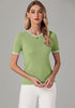 Kiwi Green Women's Color Block Crewneck Knit Short Sleeve Stretch Summer Sweater Top
