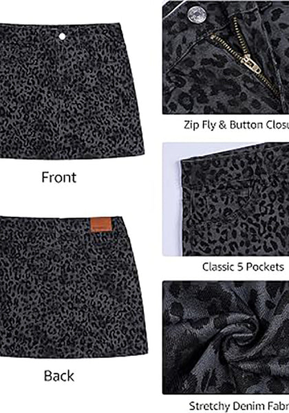 Gray Cheetah Print Mini Skirt for Women High Waist Stretchy 90s Animal Print Short Skirt Fall Country Concert Outfit Western Style