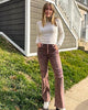 Pecan Brown High Waisted Ripped Flare Jeans for Women Destressed Bell Bottom Jeans Wide Leg Pants