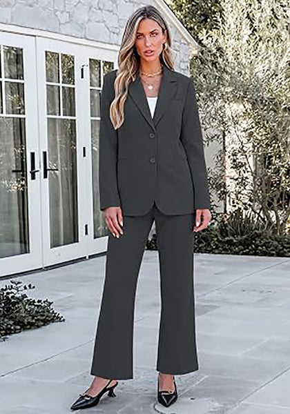 Charcoal Women's 2 Piece Pant Suits, Business Casual Buttoned Blazer and High Waisted Bootcut Pants Set, 29" Inseam Professional Office Fall Teacher Outfits