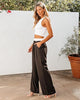 Brown & White Block Women's High Waisted Wide Leg Business Work Pants