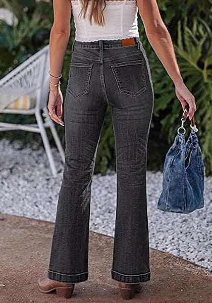 Washed Black Women's Trendy Mid Rise Bootcut Jeans — Stretchy Western Denim Pants with 90s Vintage Flare & 30.5" Inseam