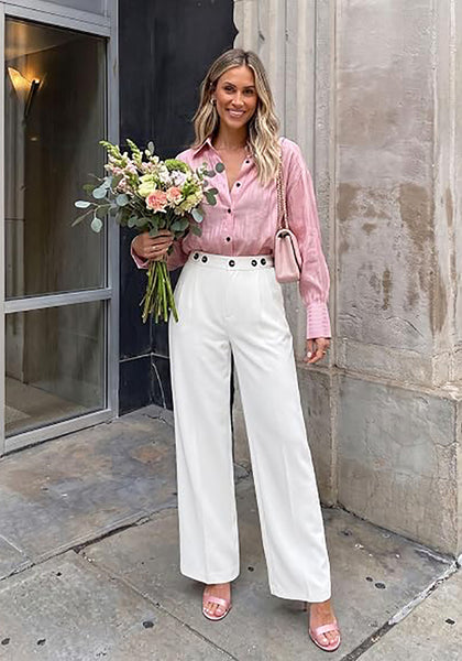 GRAPENT Women's High Waisted Wide Leg Work Pants | Elastic Back Waist, Front Pleated, Business Casual Office Outfits