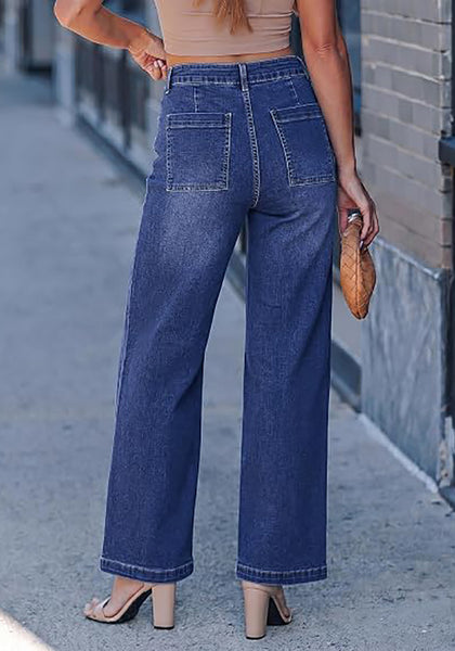 GRAPENT Women's High Waisted Wide Leg Jeans | Soft Stretch Denim, Patch Pocket, 29.5" Inseam, Full Length, Casual Work Outfits