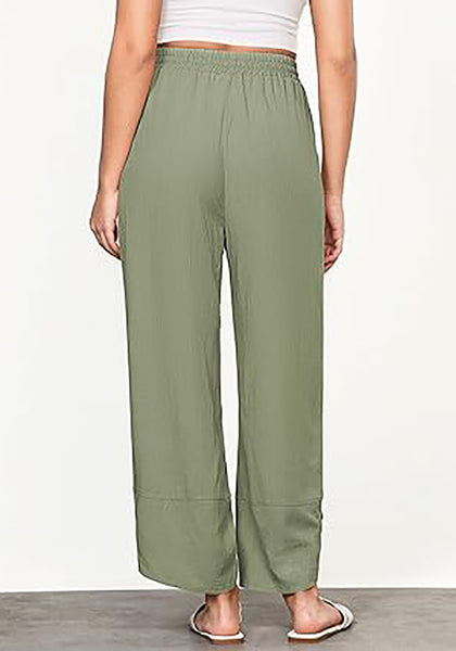 Army Green Women's Wide Leg Drawstring Harem Loose Permeable Palazzo Pant