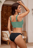 Army Green Bikini Tops for Women's Midkini Padded Ruffle V-Neck Swimwear Tankini Top