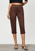 Brown Women Waist High Waist Slight Stretch Capri Elastic Wais