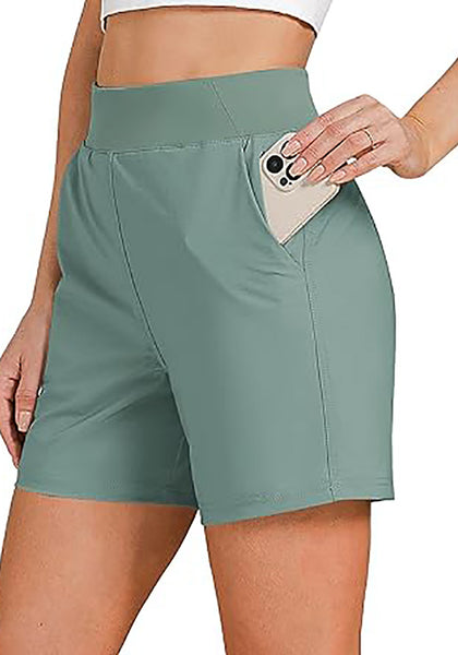 Beryl Green Women's Athletic Dri-Fit Gym Elastic Waist Relaxed Fit Running Shorts