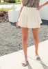 Antique White Women's Elastic Summer Waist High Waisted Ruffle Beach Shorts