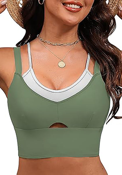 Army Green Women's Modest Padded Adjustable Swimwear Bikini Tops
