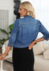 Medium Blue Women's Brief Vintage Distressed Stretchy Puff Sleeve Denim Jackets