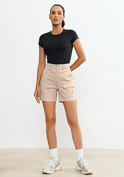 LookbookStore Cargo Shorts for Women High Waisted Cotton Elastic Waist Shorts with Pockets