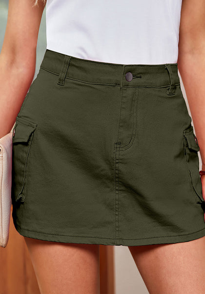 Army Green Women's High Waist Cargo Pocket Skirt Y2K Short