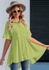 Green Glow 2023 Button Down Shirts for Women Oversized Short Sleeve Blouses Babydoll Flowy High Low Tunic Tops Summer