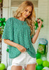 Green Floral Women's Casual Floral Print Short Sleeve Flowy Babydoll Tops