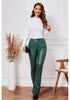 Dark Green Women's Bell Bottom High Waisted Faux Leather Pants Flare Pants