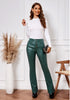 Dark Green Women's Bell Bottom High Waisted Faux Leather Pants Flare Pants