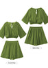 Spinach Green Women's 2 Piece Outfit Textured Crop Tops Elastic Waist Flowy Shorts