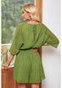 Spinach Green Women's 2 Piece Outfit Textured Crop Tops Elastic Waist Flowy Shorts