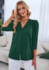 Evergreen Women's Casual Office Outfit 3/4 Puff Sleeve Button-Down Shirts
