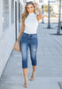 Classic Blue Women's High Waisted Skinny Ripped Denim Jeans Distressed Capris Pants