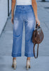 Classic Blue 2024 Women's High Waisted Long Denim Wide Leg Pockets Cropped Pants Jeans Trouser