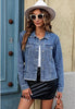 Classic Blue Acid Washed Women's Denim Frayed Hem Button Up Distressed Jackets