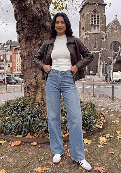 GRAPENT Women's High Rise Wide Leg Jeans | Stretchy Denim, Adjustable Cinch Waist, 30" Inseam, 90s Baggy Straight, Everyday Dressy Casual