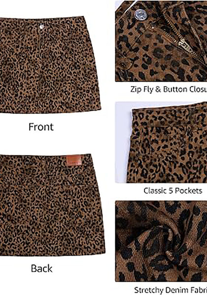 Brown Cheetah Print Mini Skirt for Women High Waist Stretchy 90s Animal Print Short Skirt Fall Country Concert Outfit Western Style