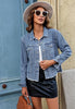 Medium Blue Acid Washed Women's Denim Frayed Hem Button Up Distressed Jackets