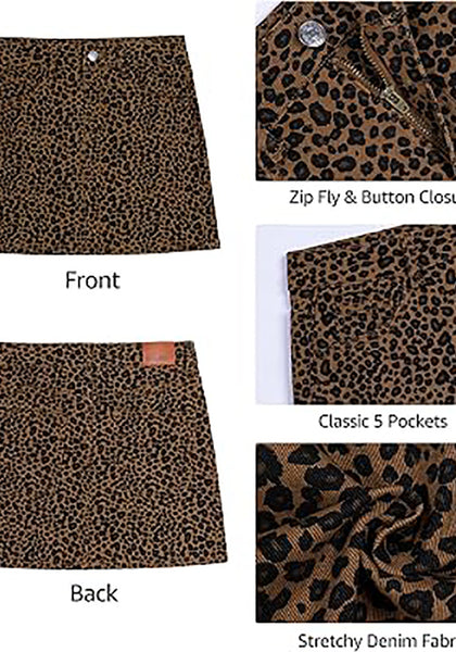 Mini Brown Leopard Print Mini Skirt for Women High Waist Stretchy 90s Animal Print Short Skirt Fall Country Concert Outfit Western Style