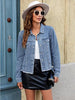 Medium Blue Acid Washed Women's Denim Frayed Hem Button Up Distressed Jackets