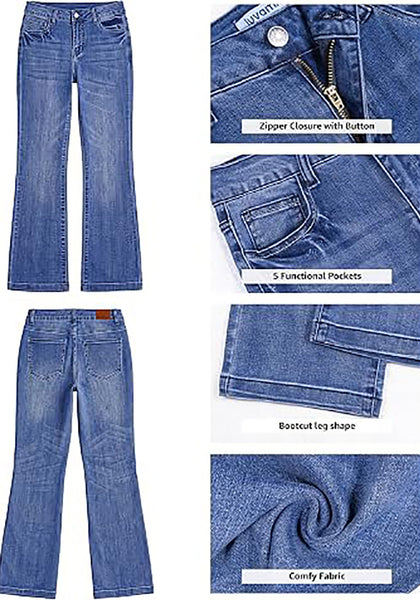 Storm Cloud Blue Women's Trendy Mid Rise Bootcut Jeans — Stretchy Western Denim Pants with 90s Vintage Flare & 30.5" Inseam