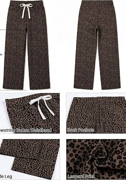 GRAPENT Women's High Waisted Wide Leg Leopard Jeans | Leopard Print Denim, Drawstring Waist, Loose Straight Leg, 28" Inseam, Dressy Casual Everyday Wear