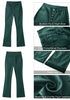 Dark Green Women's Bell Bottom High Waisted Faux Leather Pants Flare Pants