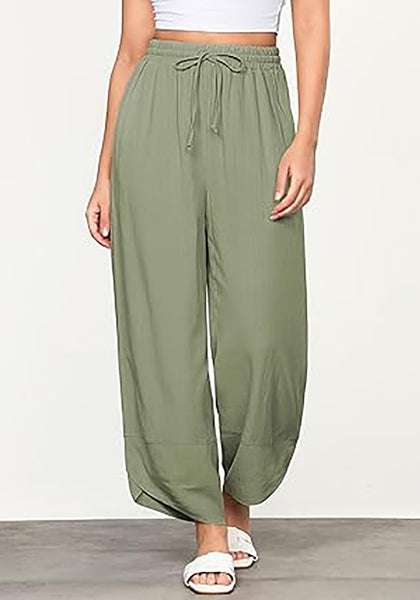 Army Green Women's Wide Leg Drawstring Harem Loose Permeable Palazzo Pant