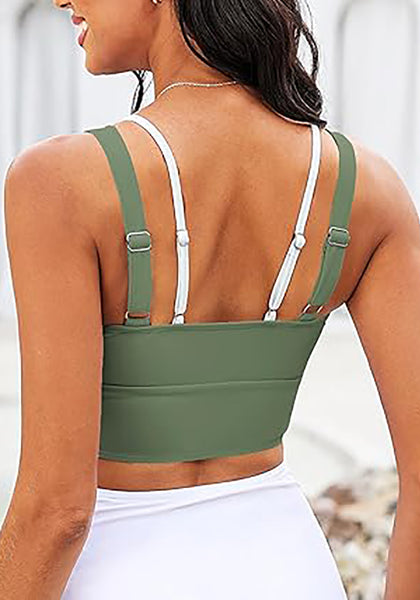 Army Green Women's Modest Padded Adjustable Swimwear Bikini Tops