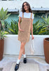 Toasted Almond Women's Fashion Adjustable Straps Corduroy Overalls Pinafore Short Dresses