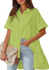 Green Glow 2023 Button Down Shirts for Women Oversized Short Sleeve Blouses Babydoll Flowy High Low Tunic Tops Summer