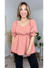 Coral Almond Blouses for Women Business Causal Peplum Dressy Tops Ruffle Puff Sleeve Elegant Work Tunic