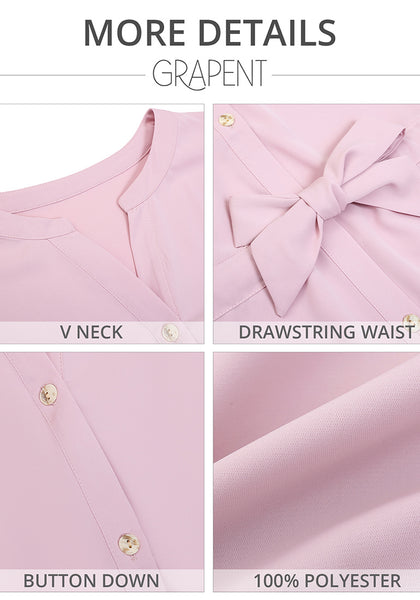 Candy Pink Women's Short Sleeve Office Blouse Button-Down Shirts