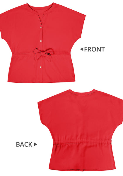 True Red Women's Short Sleeve Office Blouse Button-Down Shirts