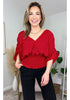 True Red Women's Ruffle Sleeve V Neck Button Down Blouse Shirt Casual Work