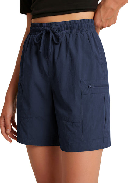 LookbookStore Women's Navy Blue 7 Inch High Waisted Cargo Shorts, Lightweight Quick Dry Hiking Golf Summer Casual Outdoor Shorts with Pockets