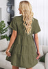 Army Green Women's Short Sleeve Button Down Flowy Tiered Babydoll Denim Dress