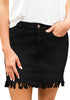 True Black Frayed Hem Washed Denim Mini Skirt
