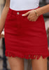 Red Frayed Hem Washed Denim Mini Skirt